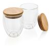 Double wall borosilicate glass with bamboo lid 250ml 2pc set White | No Branding | not available | not available