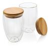 Double wall borosilicate glass with bamboo lid 350ml 2pc set White | No Branding | not available | not available