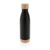 Vacuum stainless steel bottle with bamboo lid and bottom black | No Branding | not available | not available