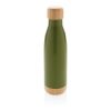 Vacuum stainless steel bottle with bamboo lid and bottom green | No Branding | not available | not available