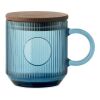 Ribbed glass mug 300ml transparent/blue | No Branding | not available | not available