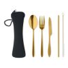 Cutlery stainless steel set & black pouch gold | No Branding | not available | not available | not available