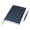Recycled PU notebook (A5) and ballpen set Tarek blue | No Branding | not available | not available
