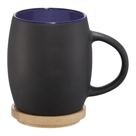 Hearth 400 ml ceramic mug with wooden coaster Standard | Solid black-Blue | No Branding | not available | not available