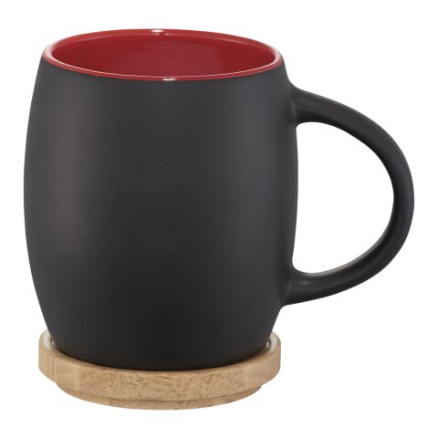 Hearth 400 ml ceramic mug with wooden coaster Solid black-Red | not available