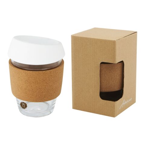 Lidan 360 ml borosilicate glass tumbler with cork grip and silicone lid Standard | White | Not applicable | No Branding | not available | not available