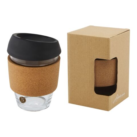 Lidan 360 ml borosilicate glass tumbler with cork grip and silicone lid Solid black | not available