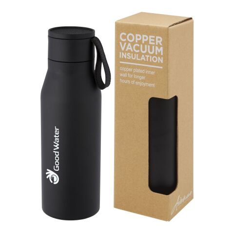 Ljungan 500 ml copper vacuum insulated stainless steel bottle with PU leather strap and lid Standard | Solid black | No Branding | not available | not available
