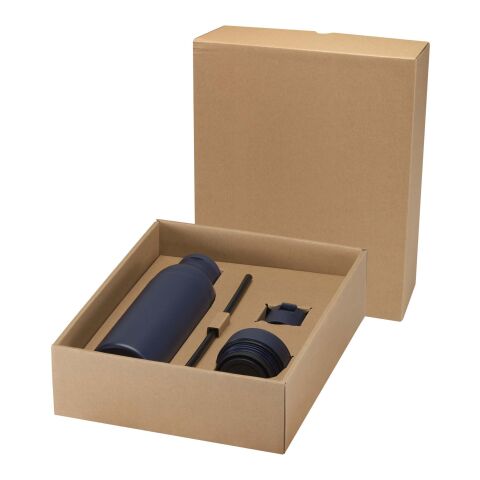 Illuminate 650 ml RCS recycled double wall stainless steel water bottle with 3-piece lid set Standard | Deep blue | Not applicable | No Branding | not available | not available