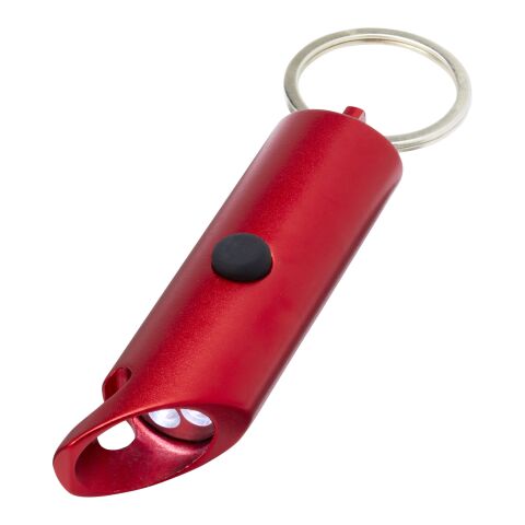 Flare recycled aluminium keychain with LED light and bottle opener Standard | Red | No Branding | not available | not available