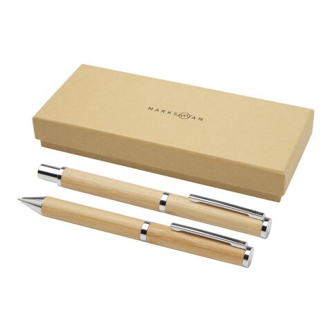 Apolys bamboo ballpoint and rollerball pen gift set Standard | Natural | No Branding | not available | not available
