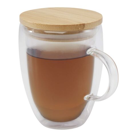 Leona 350 ml glass cup with bamboo lid Standard | White | No Branding | not available | not available