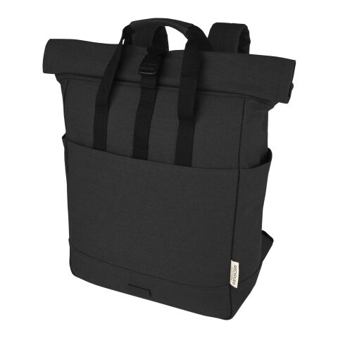 Joey 15” GRS recycled canvas rolltop laptop backpack 15L Standard | Solid black | not available | No Branding | not available | not available | not available