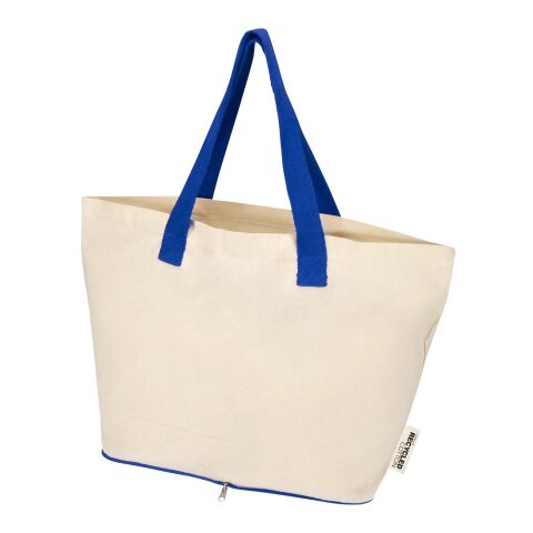 Sierra 140 g/m² GRS recycled foldable cotton tote bag 7L Standard | Natural-Royal blue | No Branding | not available | not available | not available