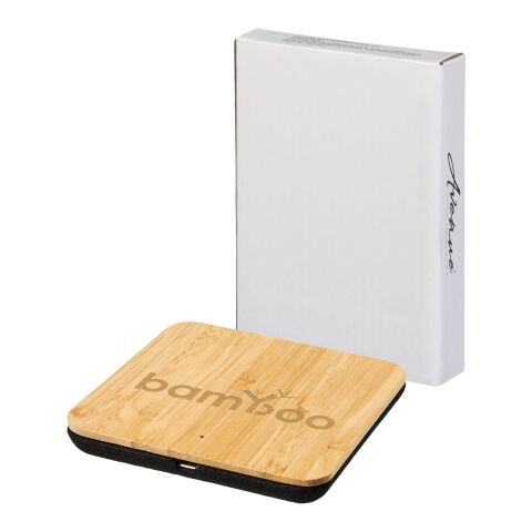 Leaf bamboo and fabric wireless charging pad Standard | Natural-Solid black | No Branding | not available | not available