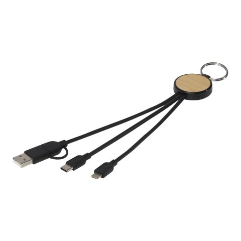 Tecta 6-in-1 recycled plastic/bamboo charging cable with keyring Standard | Solid black | No Branding | not available | not available