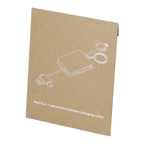Reel 6-in-1 retractable bamboo key ring charging cable Standard | Natural | No Branding | not available | not available