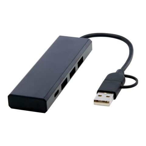 Rise RCS recycled aluminium USB 2.0 hub Standard | Solid black | No Branding | not available | not available