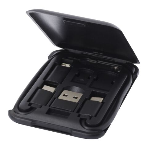 Savvy recycled plastic modular charging cable with phone holder Standard | Solid black | No Branding | not available | not available