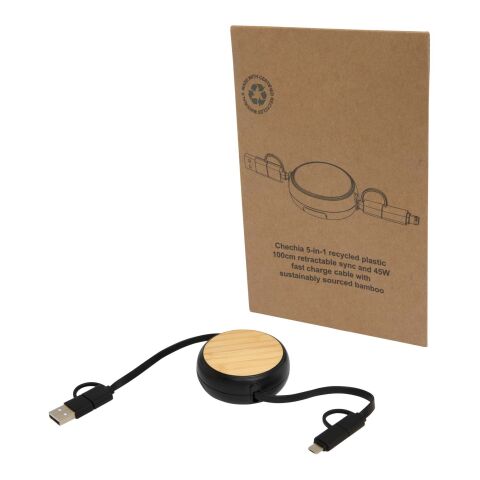 Chechia 5-in-1 recycled plastic 100 cm retractable data sync and 45W fast charge cable Standard | Black | No Branding | not available | not available