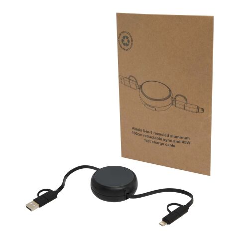 Alasia 5-in-1 100 cm recycled plastic and aluminium retractable data sync and 45W fast charge cable Standard | Black | No Branding | not available | not available