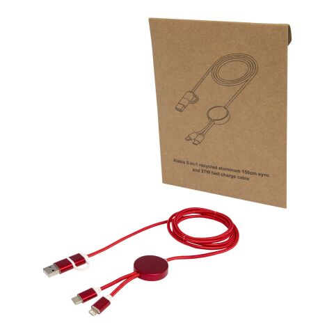 Alasia 5-in-1 recycled aluminium and plastic 150 cm data sync and 27W fast charge cable Standard | Red | not available | No Branding | not available | not available