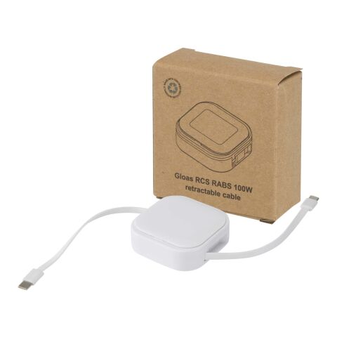 Gloas 5-in-1 recycled retractable data sync and 100W fast charge cable with smartphone tool kit Standard | White | No Branding | not available | not available