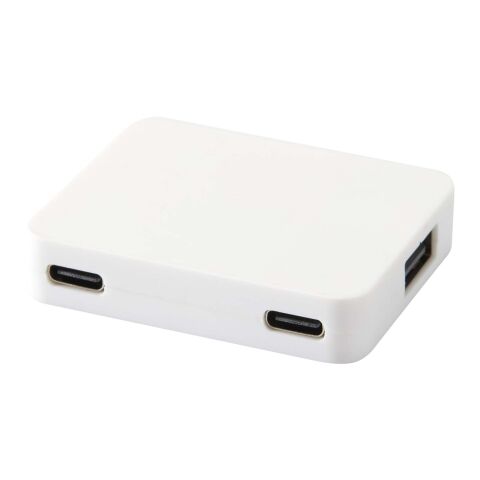 Gaia 4-port USB hub with USB-A and Type-C output and dual input - made from recycled plastic Standard | White | No Branding | not available | not available