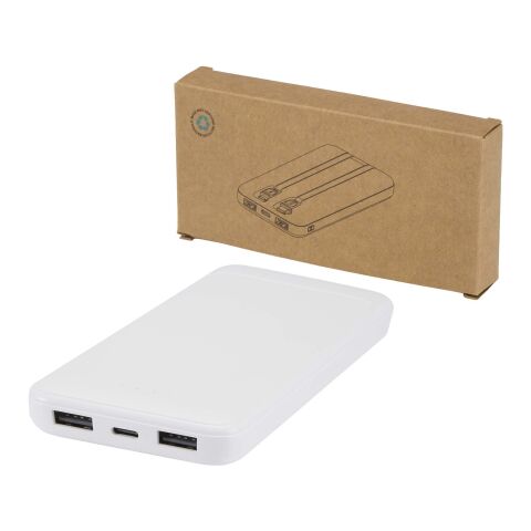 Adhil 10.000 mAh 10W recycled plastic power bank with 2 built-in cables Standard | White | No Branding | not available | not available