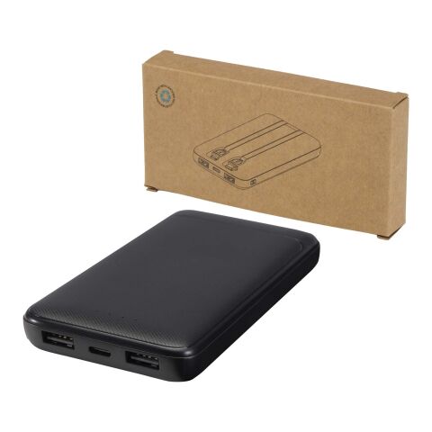 Adhil 10.000 mAh 10W recycled plastic power bank with 2 built-in cables Standard | Solid black | not available | No Branding | not available | not available