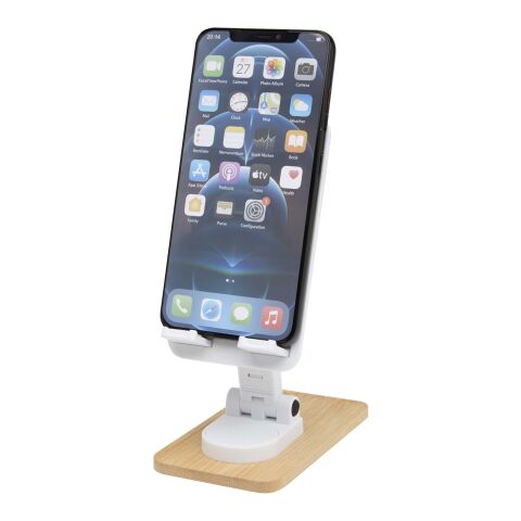 Alfirk recycled plastic foldeable desk phone stand with bamboo details Standard | White | No Branding | not available | not available