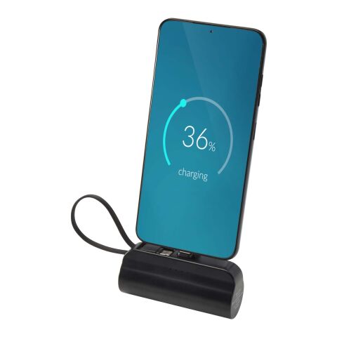 Alnair 5000 mAh 10W recycled plastic Type-C power bank with built-in flip stand and 2-in-1 cable Solid black | not available