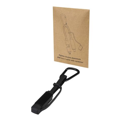 Algieba 65W 3-in-1 recycled aluminium charging cable with carabiner Solid black