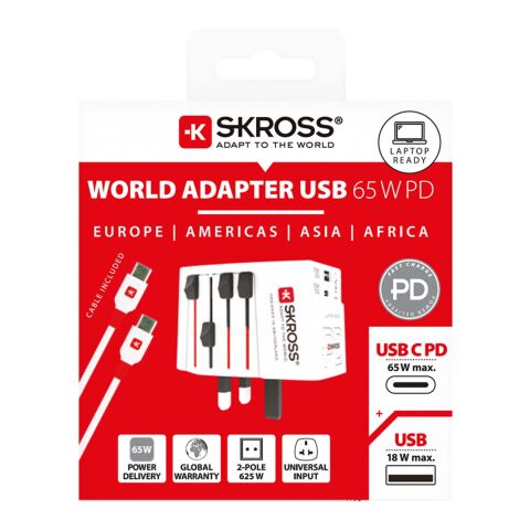 SKROSS® MUV AC65PD world adapter with USB-C cable  White