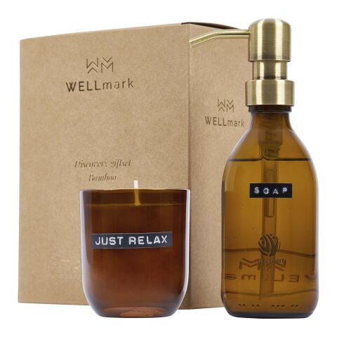 Wellmark Discovery 200 ml hand soap dispenser and 150 g scented candle set - bamboo fragrance Standard | Amber heather | Not applicable | No Branding | not available | not available