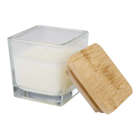 Ambra square glass candle with bamboo lid White