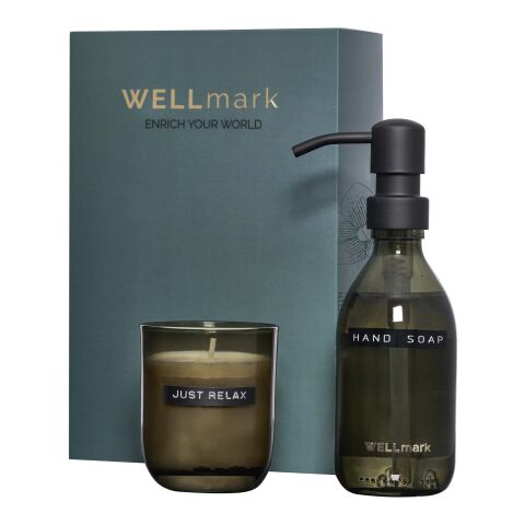 Wellmark Discovery 250 ml hand soap dispenser and 150 g scented candle set Standard | Solid black | not available | No Branding | not available | not available