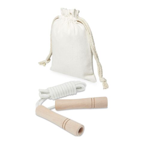 Denise wooden skipping rope in cotton pouch Standard | Off white-Wood | No Branding | not available | not available