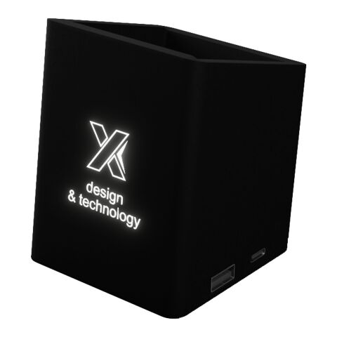 SCX.design O11 antibacterial light-up logo pencil holder with dual USB output Solid black | No Branding | not available | not available