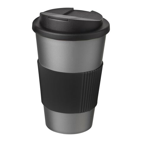 Americano® 350 ml tumbler with grip &amp; spill-proof lid Silver-Solid black | No Branding | not available | not available