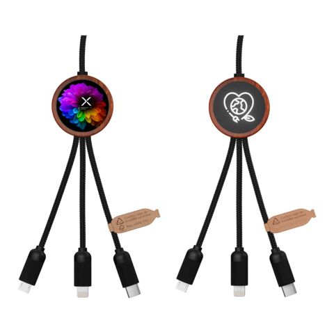 SCX.design C37 3-in-1 rPET light-up logo charging cable with round wooden casing Wood | Not applicable | No Branding | not available | not available