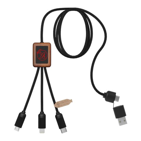 SCX.design C38 3-in-1 rPET light-up logo charging cable with squared wooden casing Red-Wood | No Branding | not available | not available