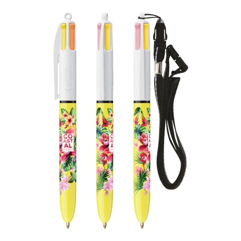 BIC® 4 Colours Sun ballpen + Lanyard White-yellow