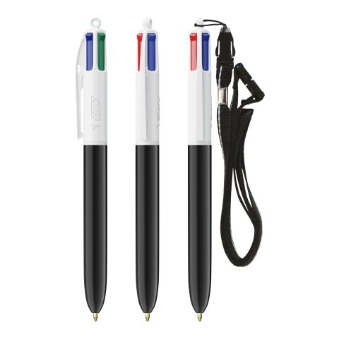 BIC® 4 Colours® ECO + lanyard White-Solid black