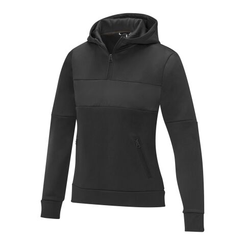 Sayan women&#039;s half zip anorak hooded sweater Standard | Solid black | L | Direct to Film | left chest | 80 mm x 40 mm | 100