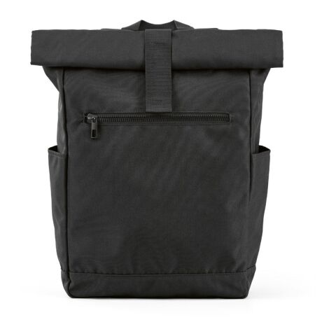 Rome backpack 12L rPET. Roll-top and velcro closure Solid black