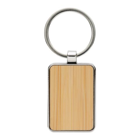 RCS recycled zinc alloy rectangle keychain with bamboo silver-brown | No Branding | not available | not available