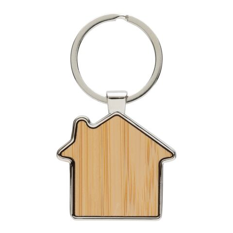 RCS recycled zinc alloy house keychain with bamboo silver-brown | No Branding | not available | not available