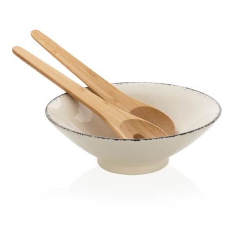 Ukiyo salad bowl with bamboo salad server white-black | No Branding | not available | not available