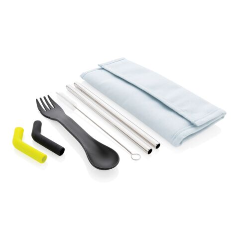 Tierra 2pcs straw and cutlery set in pouch blue | No Branding | not available | not available